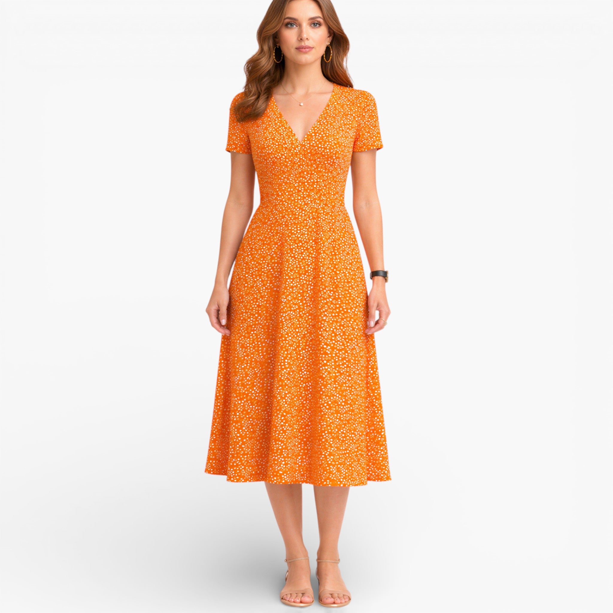Women’s Floral Midi Dress V Neck Elegant Casual Day Dress