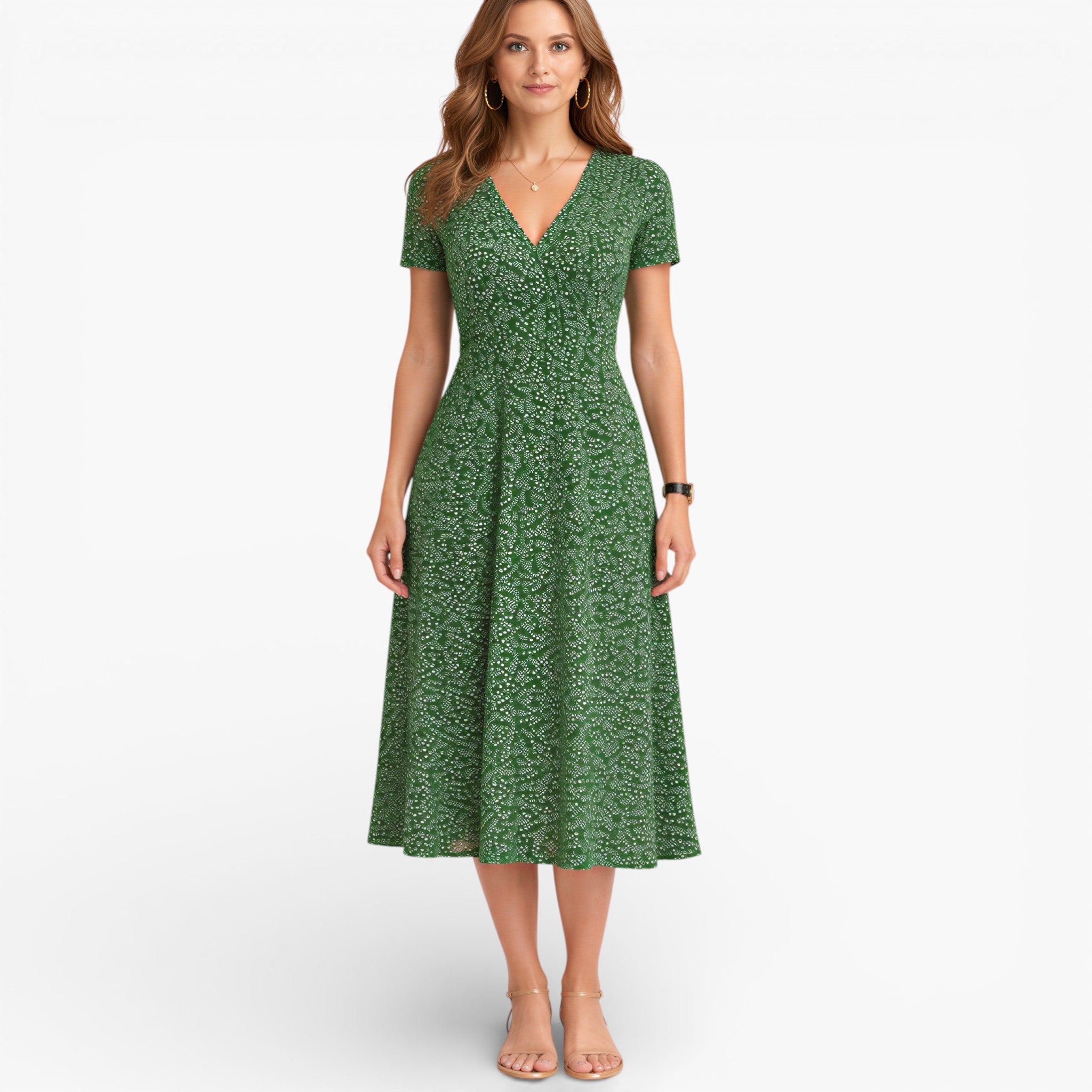 Women’s Floral Midi Dress V Neck Elegant Casual Day Dress