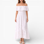 Women’s Broderie Maxi Dress Off Shoulder Elegant Elastic Waist Dress
