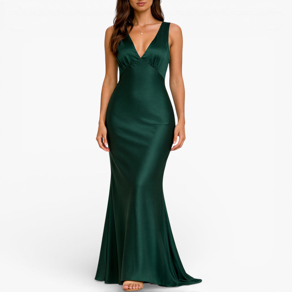 Women's Satin Maxi Dress — Sleeveless Evening Gown