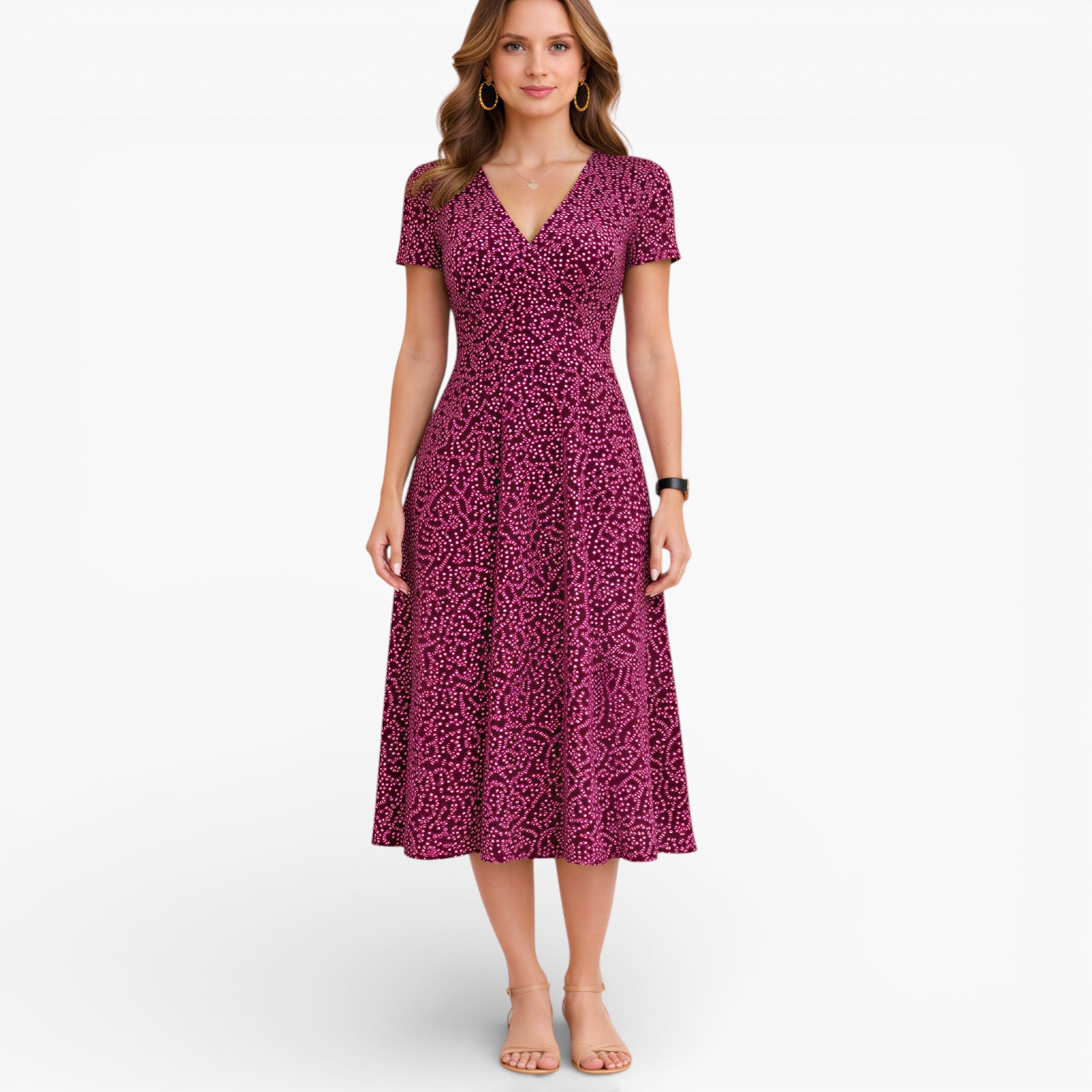 Women’s Floral Midi Dress V Neck Elegant Casual Day Dress