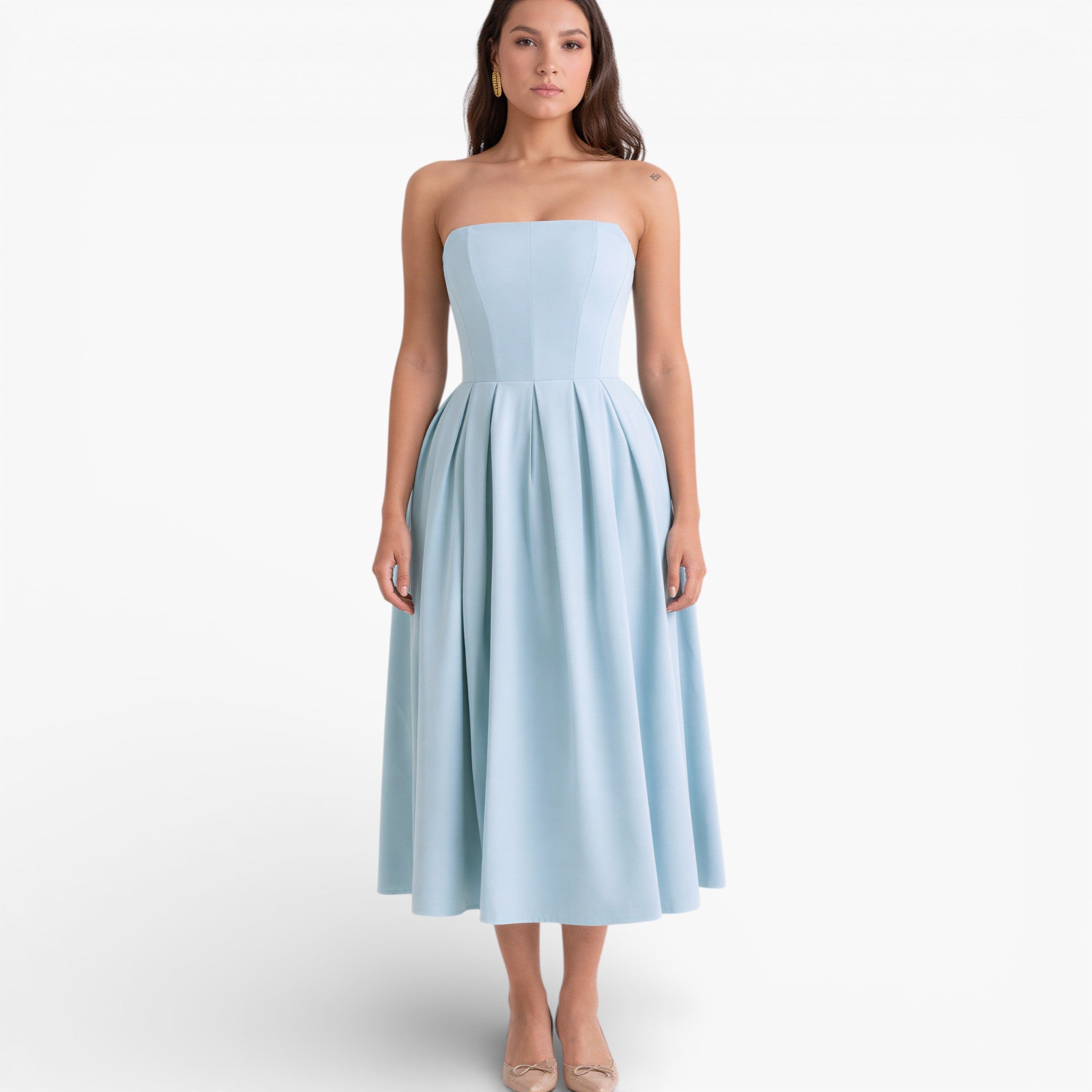 Women’s Classic Strapless Midi Dress Elegant Silhouette