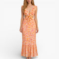 Women’s Ruffle Trim Floral Sleeveless Maxi Dress