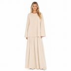 Cream oversized knit top and tiered maxi skirt set - front