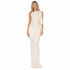 Beige one-shoulder bodycon maxi dress - front