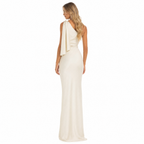 Beige one-shoulder bodycon maxi dress - back