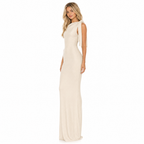 Beige one-shoulder bodycon maxi dress - side