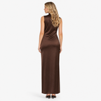 Coffee high-neck satin bodycon maxi dress - back