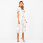 Women's white floral pleated short-sleeve midi dress - side
