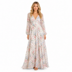 Women's floral bohemian long-sleeve chiffon maxi dress front view