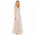 Women's floral pink long-sleeve chiffon bohemian maxi side view