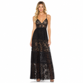 Women's black lace V-neck patchwork maxi dress front view