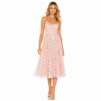 Women's pink daisy floral mesh midi dress front view