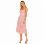 Women's pink daisy floral mesh midi side view