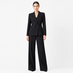 Black double-breasted blazer and wide-leg trouser two-piece set front view