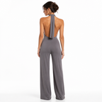 Grey halter jumpsuit back view