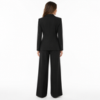 Black double-breasted blazer trouser set back view