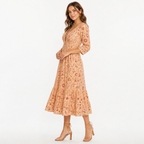 Apricot bohemian floral A-line midi side view