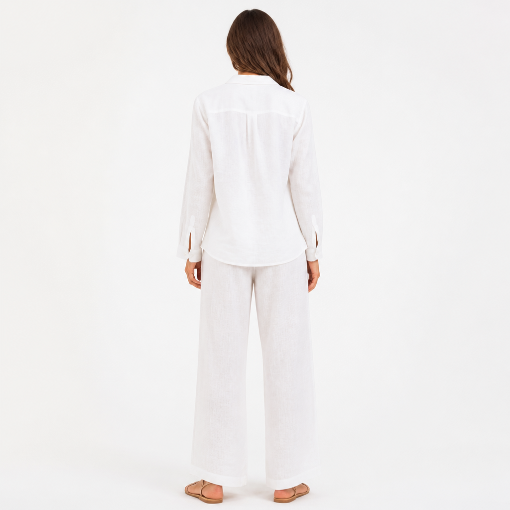 Cotton linen lapel shirt and trouser set back view
