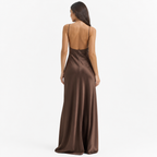 Brown satin maxi back
