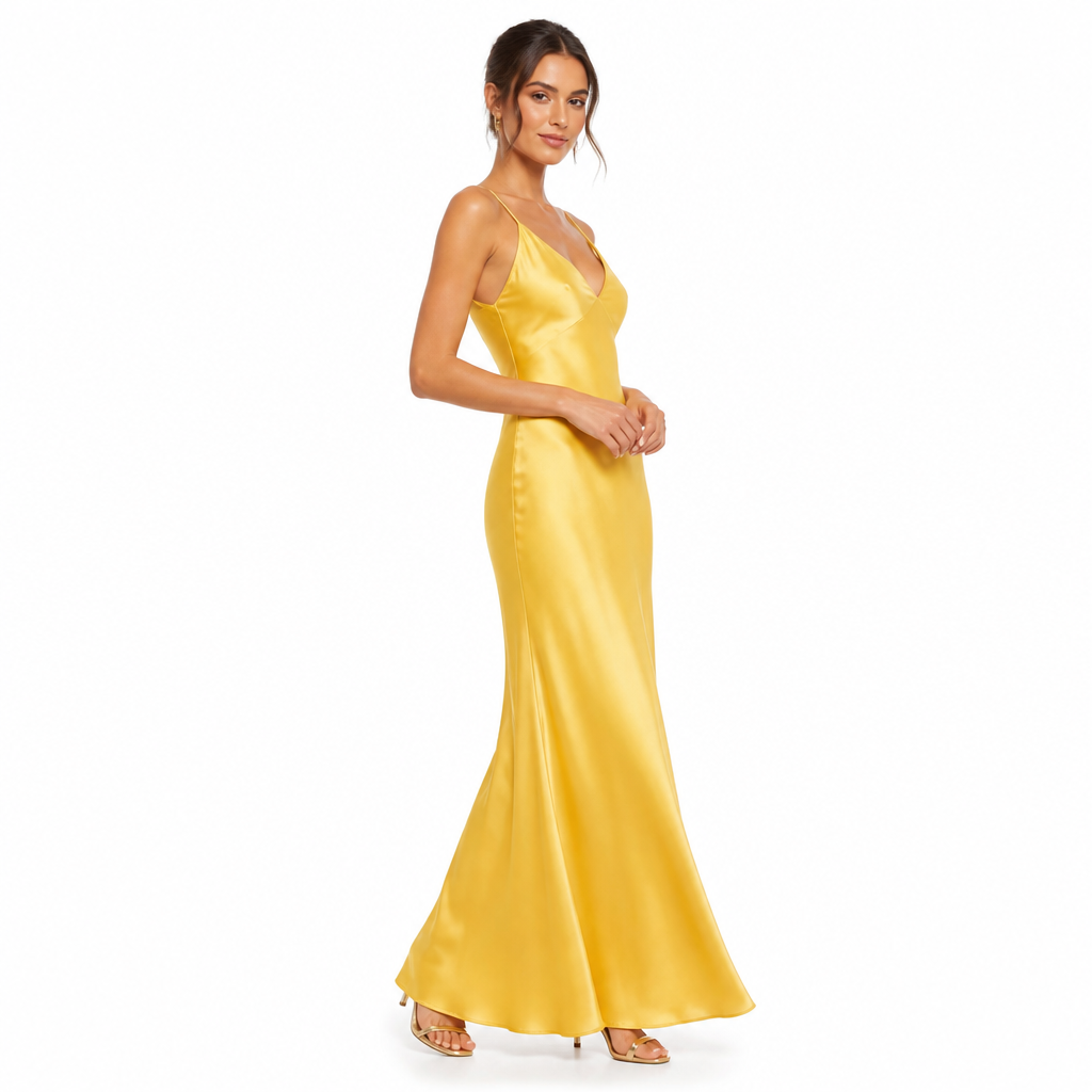 Yellow satin slip side