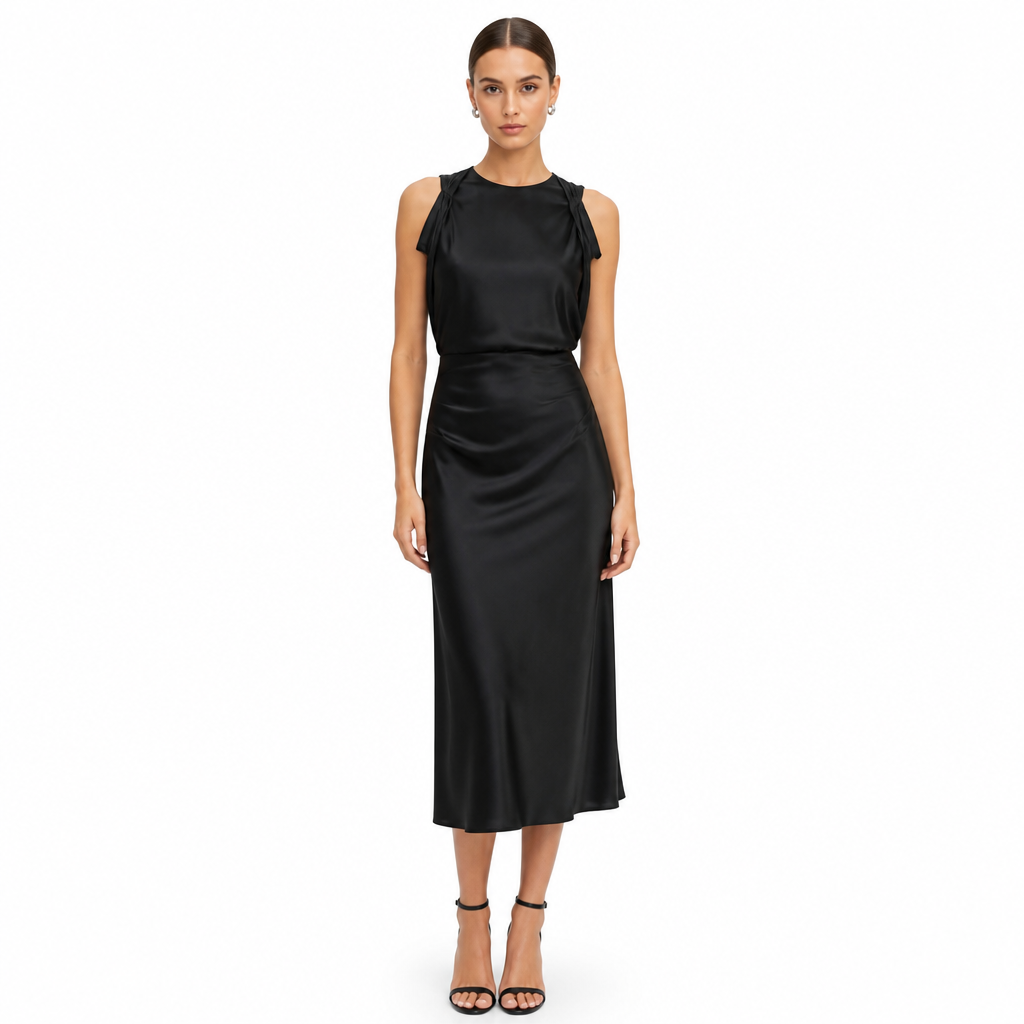 Black satin midi front