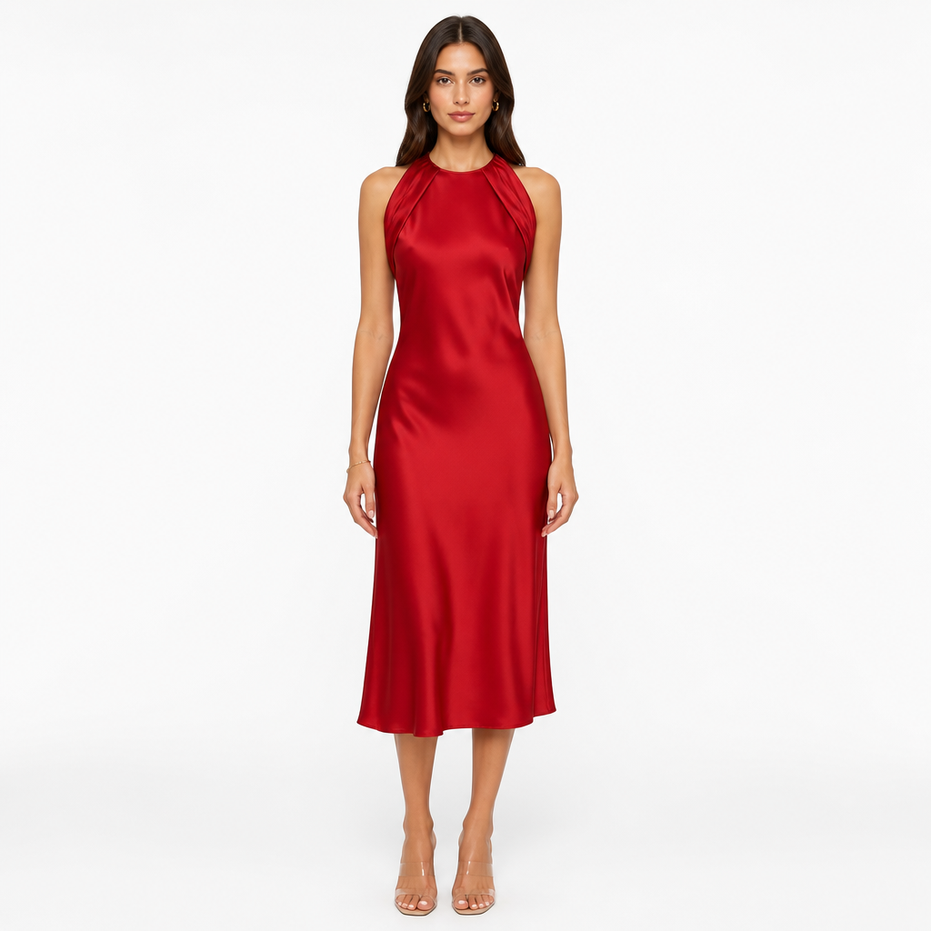 Red satin midi front