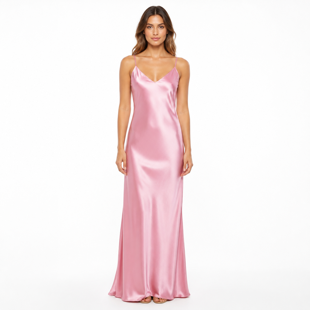 Pink satin slip front
