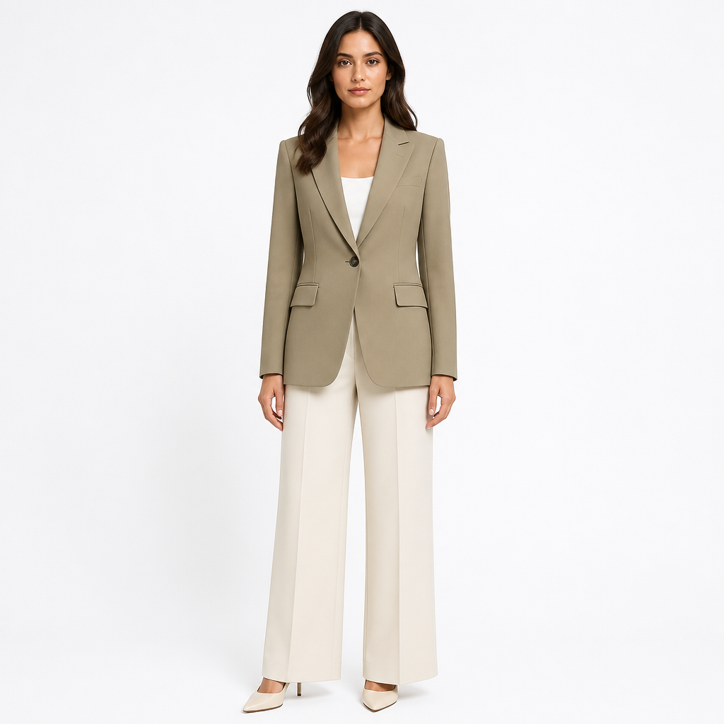 Khaki single-breasted button fitted blazer jacket front view