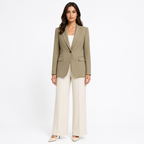 Khaki single-breasted button fitted blazer jacket front view