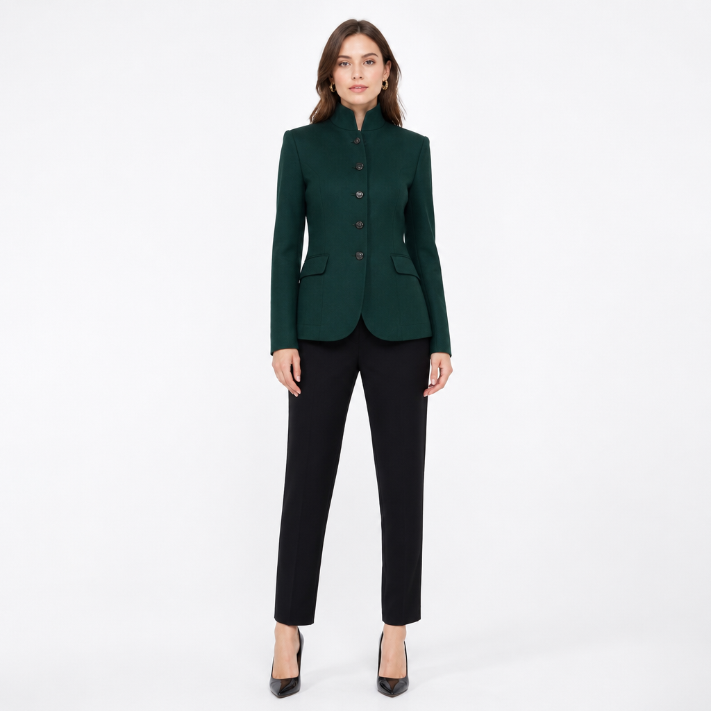 Green stand-collar blazer front view