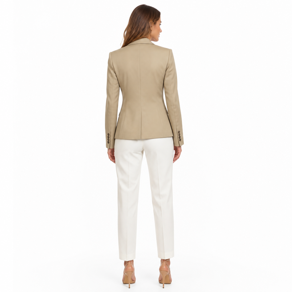 Khaki single-breasted button fitted blazer back view