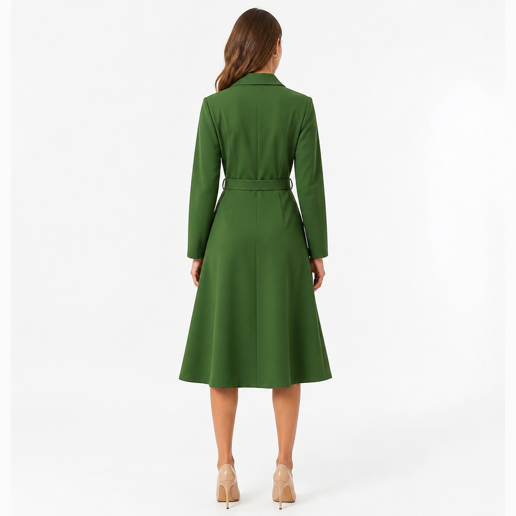 Green notched-lapel midi back view