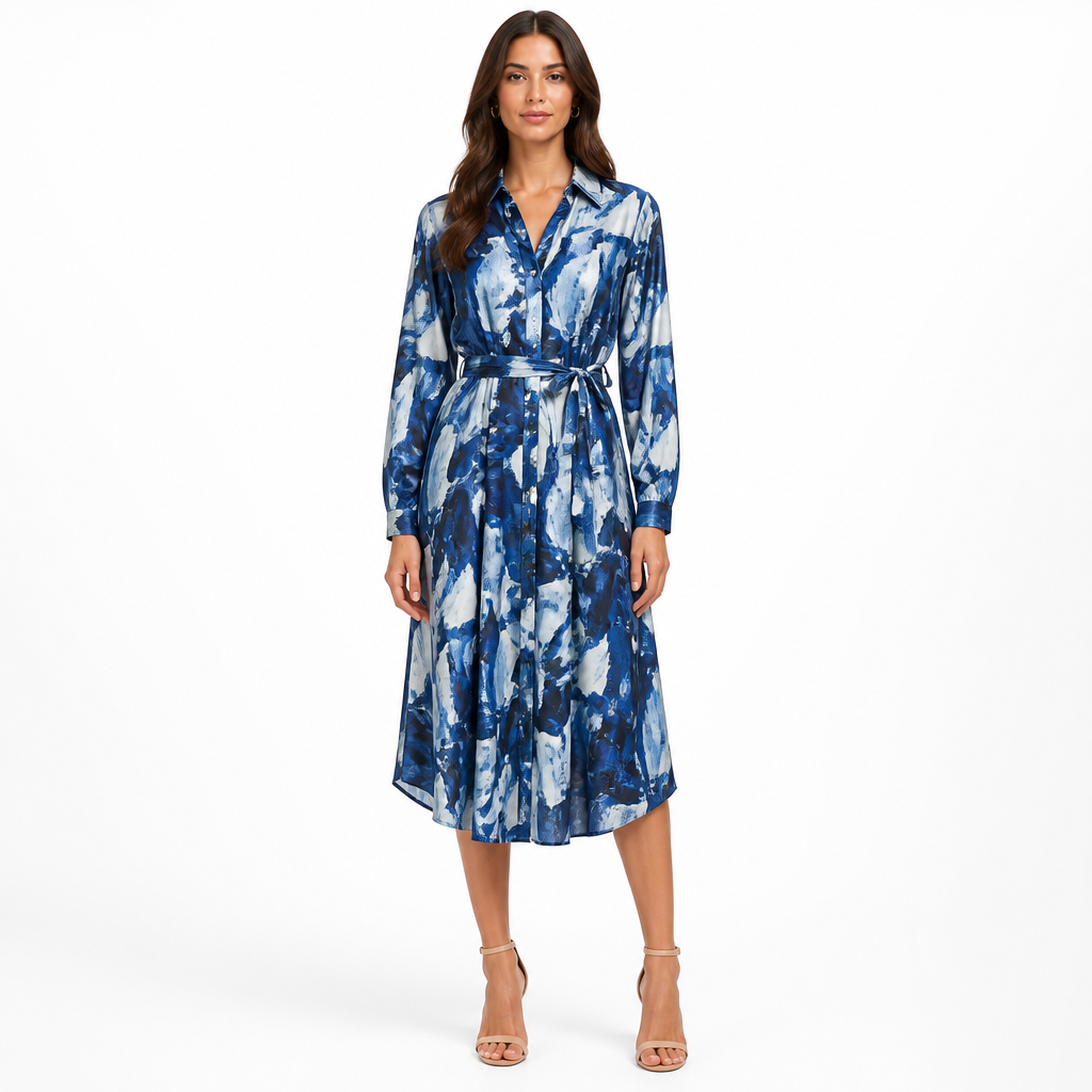 Blue shirt dress front view