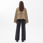 Khaki cropped trench coat, back view