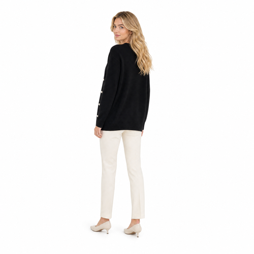 Black Cashmere O-Neck Cardigan back view